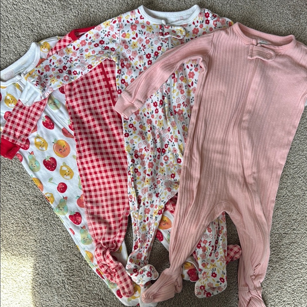 Pink and Red Footies with Enclosed Feet